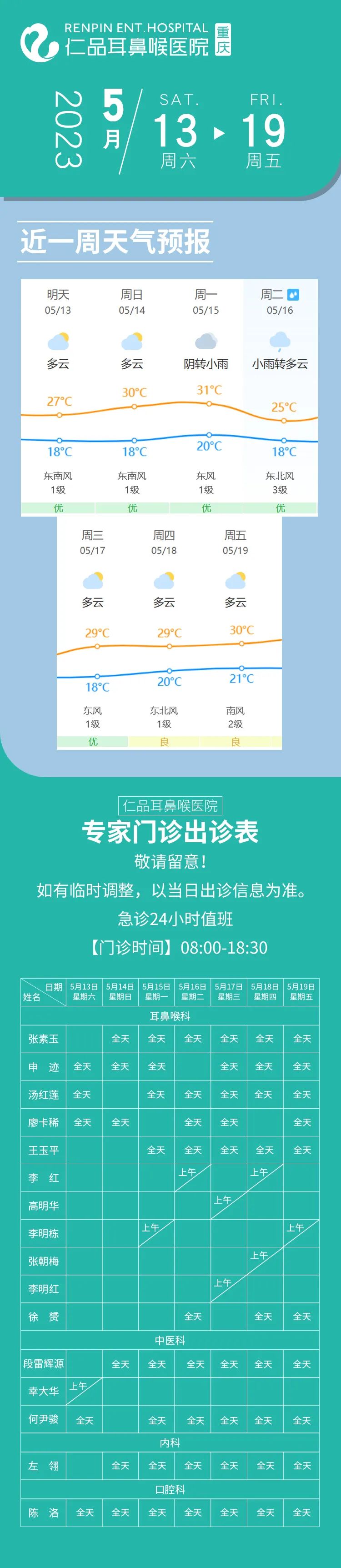 专家门诊出诊表